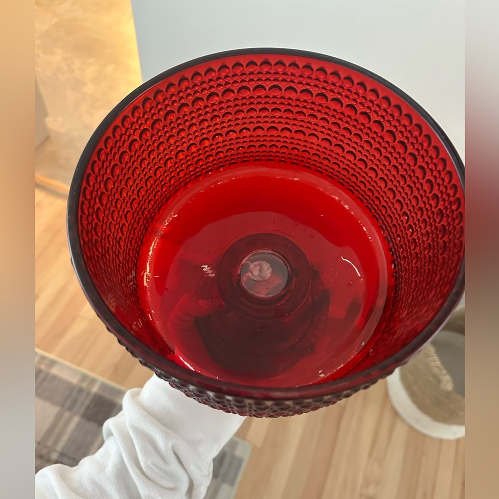 Elegant Red Glass Pedestal Bowl - Picture 2 of 2